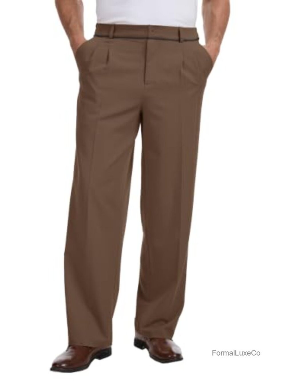 Mens Baggy Wide Leg Pleated Dress Pants Elastic Waist Trousers